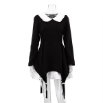 Doll Collar Splice Prantsusmaa pikkade varrukatega kleit naistele k&otilde;rge v&ouml;&ouml;kohaga &otilde;huke volangidega minikleidid Naiste vabaaja peokleit Elegantne &otilde;htukleit naistele L must