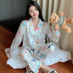 J&auml;&auml;siidist pidžaama naistele Armas kassi pildiga Pikkade varrukatega Naiste pidžaamakomplekt &Uuml;likond Kvaliteetne Armas Siidist Koduriietus &Ouml;&ouml;riided Magamisriided M