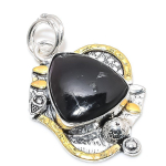 Hypersthene Obsidian 925 Sterling Silver Two Tone Pendant 1.97 z7y11