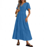 Naiste suvemood &otilde;&otilde;nsad pitsilised l&uuml;hikeste varrukatega pikad &uuml;hev&auml;rvilised vabaajakleidid L sinine