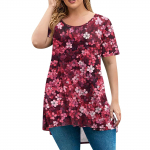 Naiste mood Suur suurus &Uuml;mara kaelusega L&uuml;hikeste varrukatega Vabaaja Tr&uuml;kiga Lahtine Pullover Top XXXXL punane