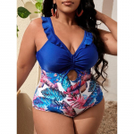 2025 Suur Pluss Suurus Ujumistrikoo Naised &Uuml;hes T&uuml;kis Lilleprindiga Ujumisr&otilde;ivad Naissoost Suplejad Suplemine Ujumine Ujumiskost&uuml;&uuml;m Rannar&otilde;ivad 0XL sinine