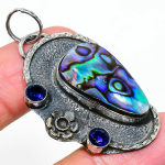 Natural Abalone Shell, Topaz Gemstone 925 Sterling Silver Pendant 2.05 l2j66