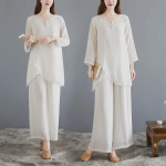 Elegantne Zen tantsu naiste kaheosaline Hiina stiilis valge teekleit 2XL