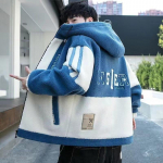 Meeste 2024. aasta talvine lambanahast kapuutsiga jope, avara istuvusega polaarfliis, kontrastset v&auml;rvi puuvillase polsterdatud mantel 6XL