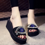 Uued Naiste Sussid Luksuslikud Rhinestones Sinised Kurja Silma Sussid Moekad Platvorm 3cm/6cm Kiilkontsad Sussid Klotsid Slaidid Naised 36