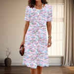 Naiste moodne graatsiline leopardprindiga suvine kevadine l&uuml;hikeste varrukatega O-kaelusega vabaajakleidid XS sinine