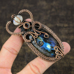 Labradorite, Moonstone Copper Wire Wrap Jewelry Pendant 3.47 m1i51