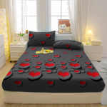 3-osaline lihtne moodne s&uuml;damekujulise mustriga matt kolmeosaline voodilina komplekt, magamistoa tr&uuml;kitud voodikatte komplekt, voodipesu 90x200cm