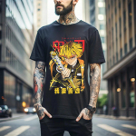 100% puuvillased TOPID UNISEX T-S&Auml;RGID MEESTELE NAISTELE Agatsuma Zenitsu S&auml;rk Demon Slayer Kimetsu No Yaiba Anime Must S&auml;rk Kingitus 435 4XL must