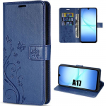 Coque de Protection - BOOLING - Samsung Galaxy A17 4G/5G - Synth&eacute;cuir Relief Floral Bleu Marine