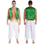 Meeste 2 tk Araabia printsi kost&uuml;&uuml;mikomplekt, mis sobib Halloweeni karnevali cosplay peokost&uuml;&uuml;midega 3XL roheline/valge