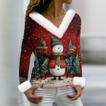 Naiste T-s&auml;rk Tee-J&otilde;ulus&auml;rk pikkade varrukatega pidulik j&otilde;ulutr&uuml;kiga fliiskrae V-kaelus XXXL