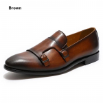 H&auml;rrasmeeste Nahast Meeste Monk Strap Loafer Kingad Peale libistatavad Elegantsed Meeste Kleidikingad Must Pruun Topeltpandlaga Rihm Meeste Kingad 40 pruun