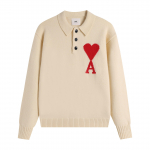 AMI Uus Polo Kraega Kootud Kampsun Jacquard Armastus Meeste Villane Kampsun L