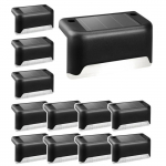 Lot de 12 lampes solaires &eacute;tanches pour cl&ocirc;ture, escaliers, cl&ocirc;ture, cour, terrasse et chemin (noir, blanc)