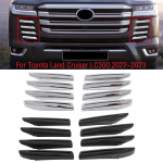 8 TK Toyota Land Cruiser 300 LC300 2022 2023 kroomitud must s&uuml;sinikkiust esikaitseraua iluv&otilde;re trimmiriba kattekork 8pcs chrome