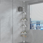Seinale paigaldatav nurgeline vannitoa hoiuriiul - 4-korruseline ruumis&auml;&auml;stlik riiul, sobib v&auml;ikestesse vannitubadesse, plastist riiulikomplekt Height: 100-260cm valge