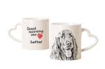 English setter, Lawerack, Laverack I - cup with a dog, adorable cup with a heart-shaped handle, universal gift from the Art-Dog brand valge