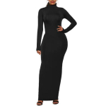 Vabaaja Naiste &Uuml;hev&auml;rviline Pikkade Varrukatega Kilpkonnakaelaga Veniv Kehasse H&otilde;lmav Pikk Kleit XXXL must