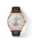 1 Klassikaline meeste GMT-kell - Tissot Chemin des Tourelles Powermatic 80, &Scaron;veitsi valmistatud 42 mm roosakuldse PVD-kattega roostevabast terasest kell, T099.429.36.038.00 pruun