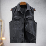 Kevad S&uuml;gis Uus Mood Meeste Vabaaja Allak&auml;&auml;ndekaelusega Varrukateta Denim Jakk Pesta Vintage Mitmetaskuline Denim Jakk Vest Mantel S must
