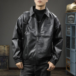 Trendikas br&auml;ndi American Locomotive Meeste retronahkjakk Loose Trend Ruffian Handsome Lapel Pu Nahkjakk vabaaja jope 2XL