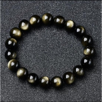 Natural obsidian bracelet for men, crystal personalized gold obsidian couple's bracelet for men and women 16mm Bracelet black