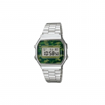 Casio ruudukujuline retro h&uuml;ppava numbrilauaga k&auml;ekell kamuflaažikujundusega unisex-kell kvartsmehhanismiga roostevabast terasest rihm Jaapani ja Korea k&auml;ekell unisex hall A168WEC-3 hall v&auml;rv