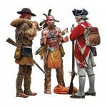 Master Box 1/35 India s&otilde;jad: 3 figuuri - Karusnahakaubandus - Briti s&otilde;dur, indiaanlane, jahimees, 18. sajand - Mudelikomplekt nr 4 MB35222