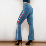 Shascullfites Melody Helesinised Flare Teksad Stretch Skinny Ripped Teksad Valge-Punase Triibuga Side Scrunch P&uuml;ksid XS