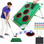 Reguleeritav Golf Cornhole M&auml;ngukomplekt Kilbi & 20 Kleepuva Palliga, Kaasaskantav Chippimise Harjutustreener 5 Sihtm&auml;rgiga Hoovi, Muru, Siseruumidesse roheline