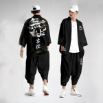 Suurused Vaba Kaheosaline Komplekt Jaapani Kimono Kardigan Ja P&uuml;ksid Naistele Meestele Harajuku Cosplay Yukata Komplekt L white