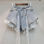 Sinised teksap&uuml;ksid Naistele Denim l&uuml;hikesed p&uuml;ksid Patchwork Volang Y2k V&ouml;&ouml;ga Teksad Korea T&uuml;drukud L&uuml;hikesed P&uuml;ksid Suvine Streetwear 2026 S gray