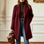 Naiste retro casual keskmise pikkusega villane mantel rev&auml;&auml;rkrae ja talviseks igap&auml;evaseks kandmiseks M veini