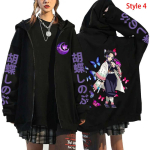 Kuum anime Kochou Shinobu graafilise tr&uuml;kiga lukuga dressipluusid Naistele Meestele Harajuku Vabaaja Cosplay t&otilde;mblukuga pusad Mood pikad varrukad 2XL black