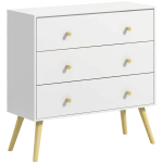 3 sahtliga kummut Skandinaavialik disain Koonilised kaldus jalad M&auml;nnipuit Valged paneelid 80 x 30 x 80 cm Valge 80 x 30 x 80 cm