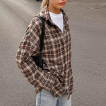 Ameerika retro t&auml;navapruun ruuduline s&auml;rk naistele kihiline disain naiste pikavarrukaline s&auml;rk &uuml;lemine osa oversize M gray