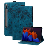 Galaxy Tab S11 Ultra 14,6-tolline klapp&uuml;mbris kirsipuu&otilde;ite ja kassiga reljeefse TPU-&uuml;mbrisega, seisufunktsiooniga TAB S11 Ultra 14.6 2025 sinine