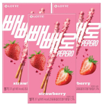 [LOTTE] Pepero &scaron;okolaadik&uuml;psisepulgad 3 karpi komplekt Korea suupiste 6 maitset Originaal &Scaron;okolaadit&auml;idisega Mandlikr&otilde;bedus Maasikas Valge k&uuml;psis Strawberry &times; 3 white