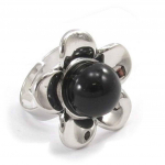 Les Tr&eacute;sors De Lily [J8035] - Bague Cr&eacute;ateur 'Flora' noir argent&eacute; must