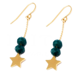 Les Tr&eacute;sors De Lily [Q2515] - Boucles cr&eacute;ateur acier 'Une Etoile est N&eacute;e' vert fonc&eacute; dor&eacute; - 30x10 mm roheline