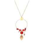 Les Tr&eacute;sors De Lily [Q8631] - Collier cr&eacute;ateur acier 'Boho' rouge dor&eacute; - 65x35 mm punane
