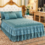Avaleht Magamistoa Printsessi pitsist tepitud voodikate voodikate Pol&uuml;ester puuvillane luksuslik voodikate Seelikud pitsvoodi seelikuvoodrid paksendatud seelikulina 180*200cm 3pcs roheline