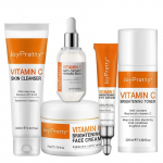 JoyPretty C-vitamiini n&auml;onahahoolduskomplekt valgendav n&auml;okreem-tooneri seerum Brighten Moisturizing Facial Cleanser silmaseerum oranž