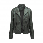 Naiste stiilne kunstnahast jakk Klassikaline PU Moto Biker Fashion Zip Up vabaaja l&uuml;hike mantel &otilde;huke &uuml;ler&otilde;ivad retropaeltega S-4XL Plus Size 4XL armee roheline v&auml;rv