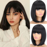 LISI HAIR Naiste &otilde;lgadeni ulatuv sirge Bob-parukas koos tukkidega S&uuml;nteetilisest kiust naturaalsest mustast igap&auml;evasest kandmisest Cosplay Bob-parukas 1b