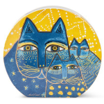 Laurel Burch [A2665] - Vase c&eacute;ramique 'Laurel Burch' jaune bleu (chats) - 27x25x6 cm kollane