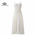 Merineitsi prantsuse stiilis elegantne pitskleit suvine uus naiste retro elegantne moodne Casul rannakleit S beež