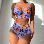 Prindi Seksikad bikiinid Naiste ujumisriided Push Up Naiste ujumisriided Ujumiskost&uuml;&uuml;mid K&otilde;rge v&ouml;&ouml;kohaga bikiinid rannabasseinis supleja S lilla